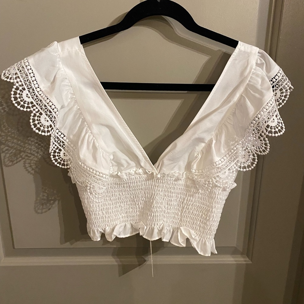 Zara crop top in white with lace